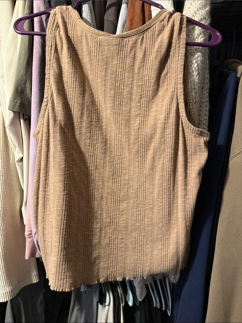 Universal Thread Ribbed Button-Front Tank Top in Tan - Picture 3 of 6